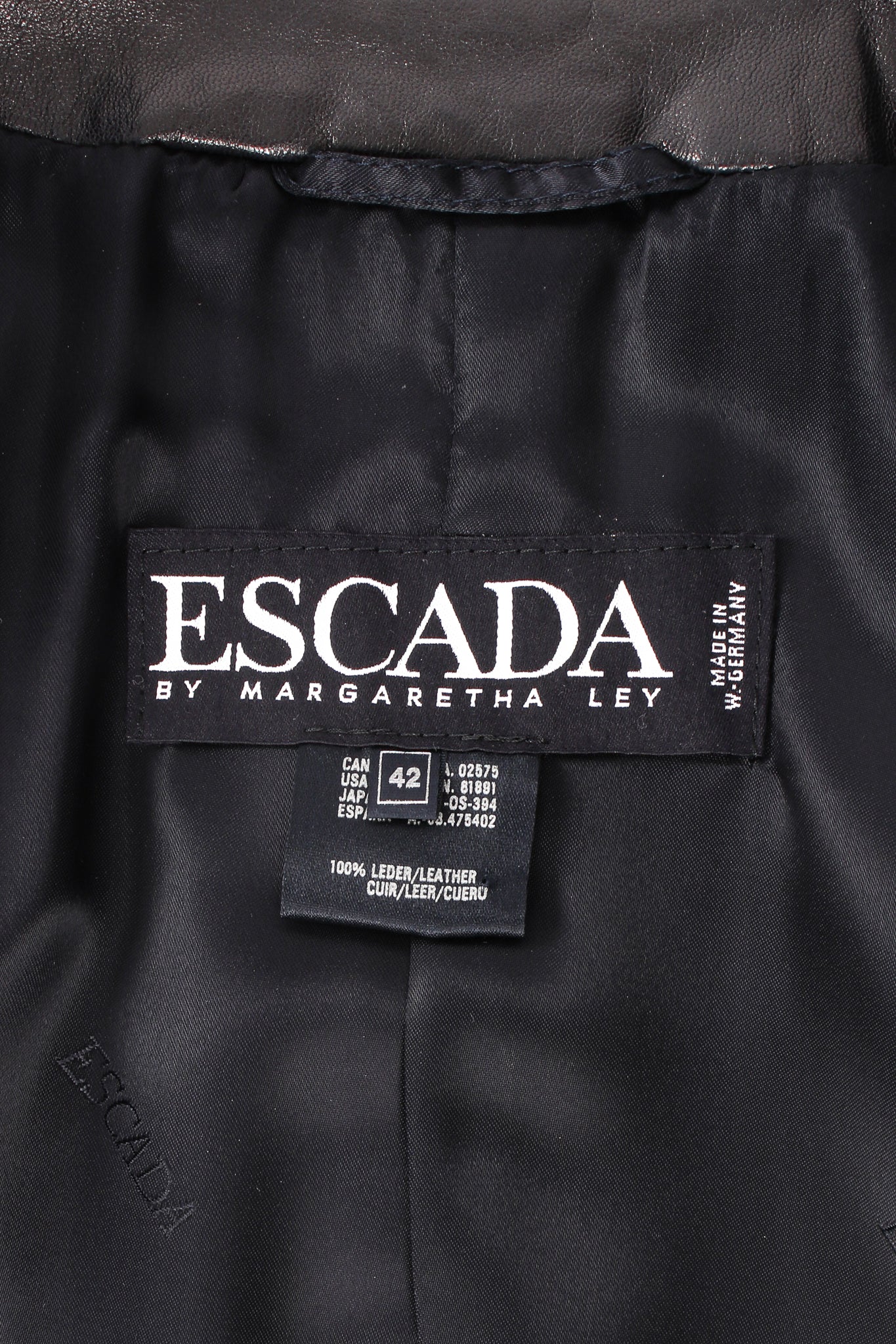 Vintage Escada Leather Star Boxy Jacket label at Recess Los Angeles
