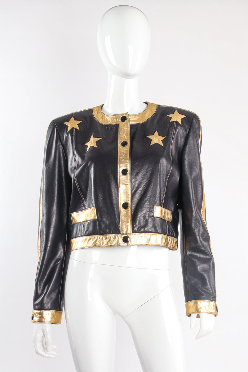Vintage Escada Leather Star Boxy Jacket on mannequin front at Recess Los Angeles