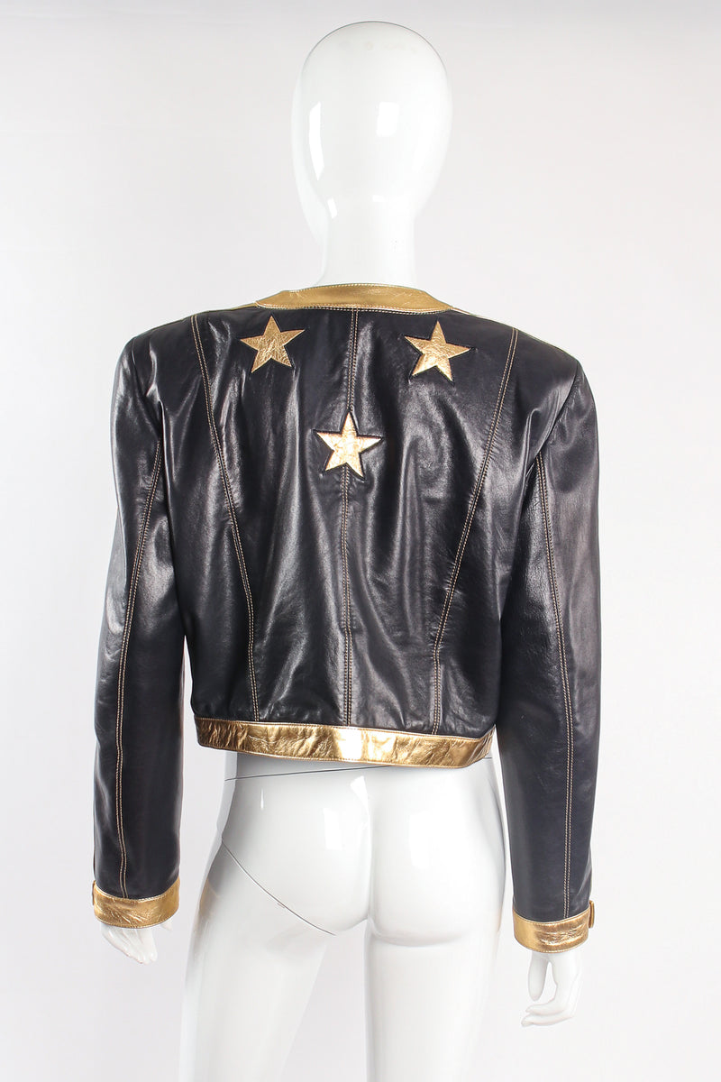 Vintage Escada Leather Star Boxy Jacket on mannequin back at Recess Los Angeles