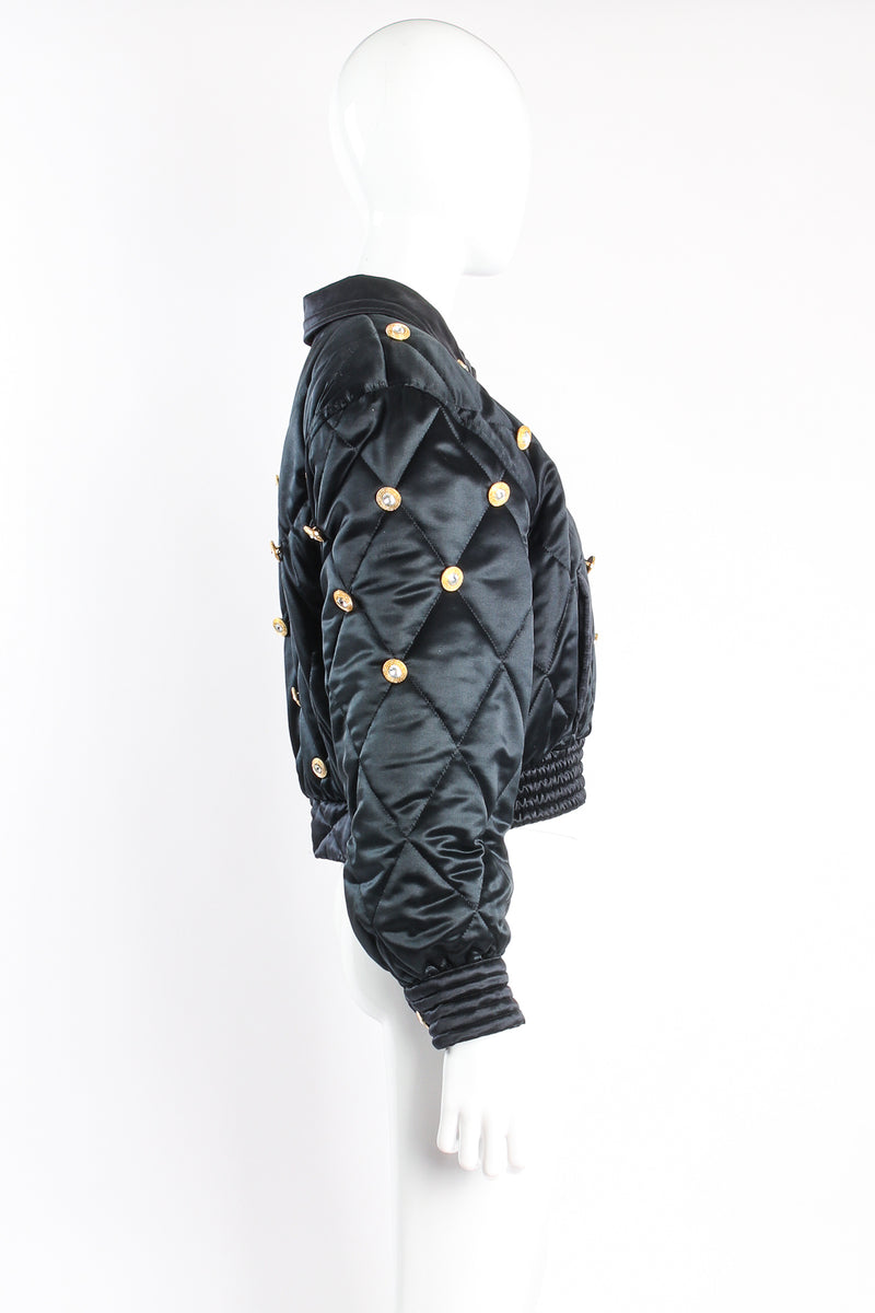 Vintage Escada Crystal Quilted Satin Cropped Bomber on Mannequin side at Recess Los Angeles