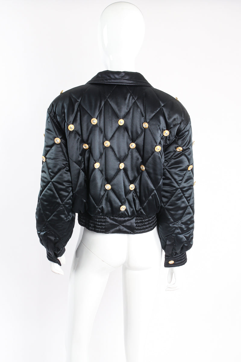 Vintage Escada Crystal Quilted Satin Cropped Bomber on Mannequin back at Recess Los Angeles