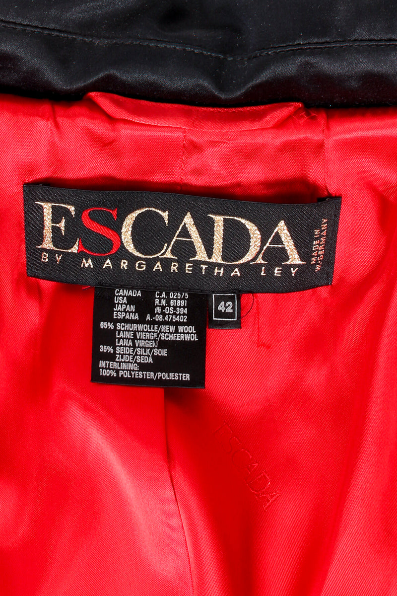Vintage Escada Crystal Quilted Satin Cropped Bomber label at Recess Los Angeles