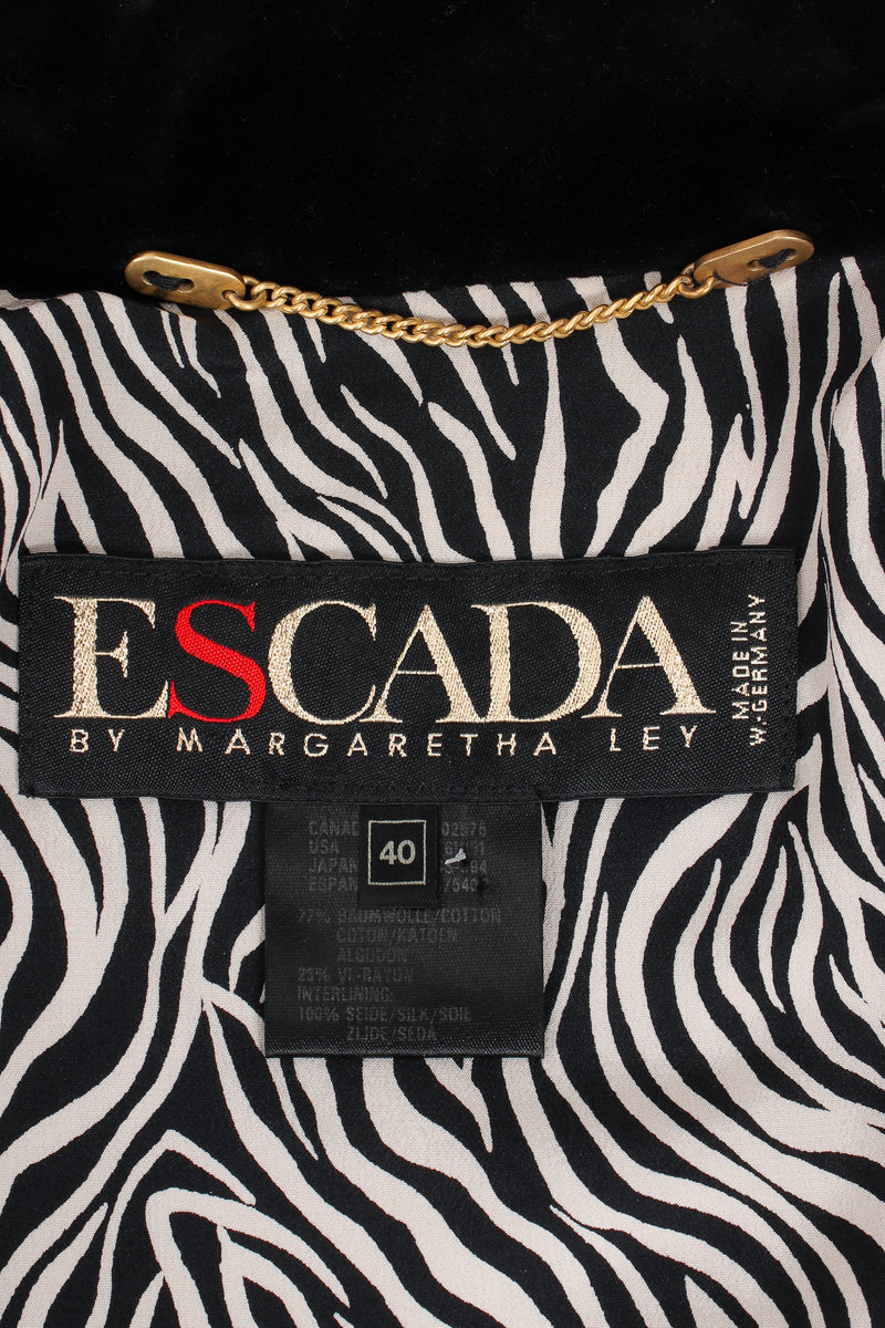 Vintage Escada Quilted Velvet Embellished Bomber label at Recess Los Angeles