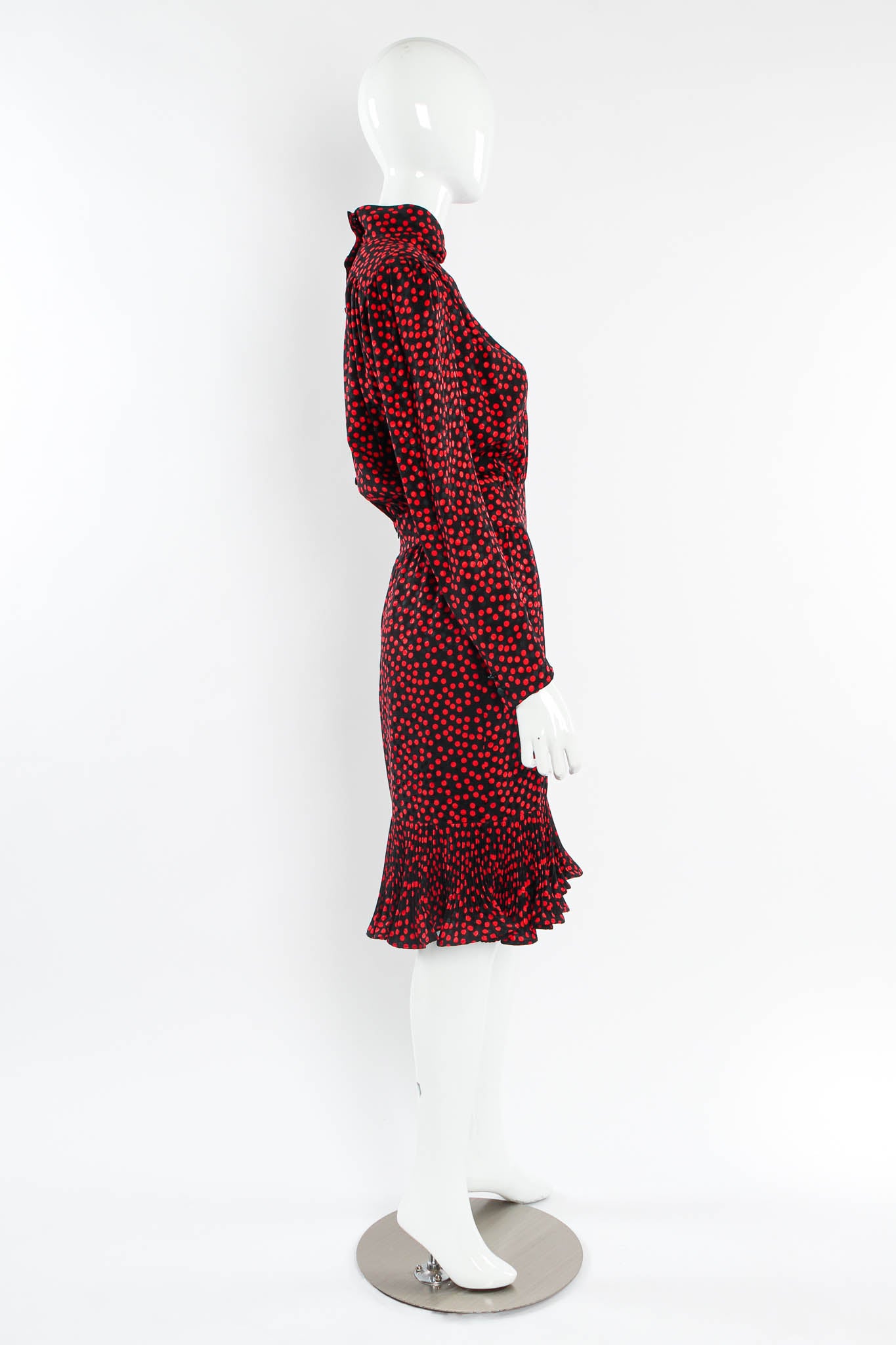 Vintage Escada by Margaretha Ley Silk Polka Dot Ruffle Dress manenquin side  Recess LA