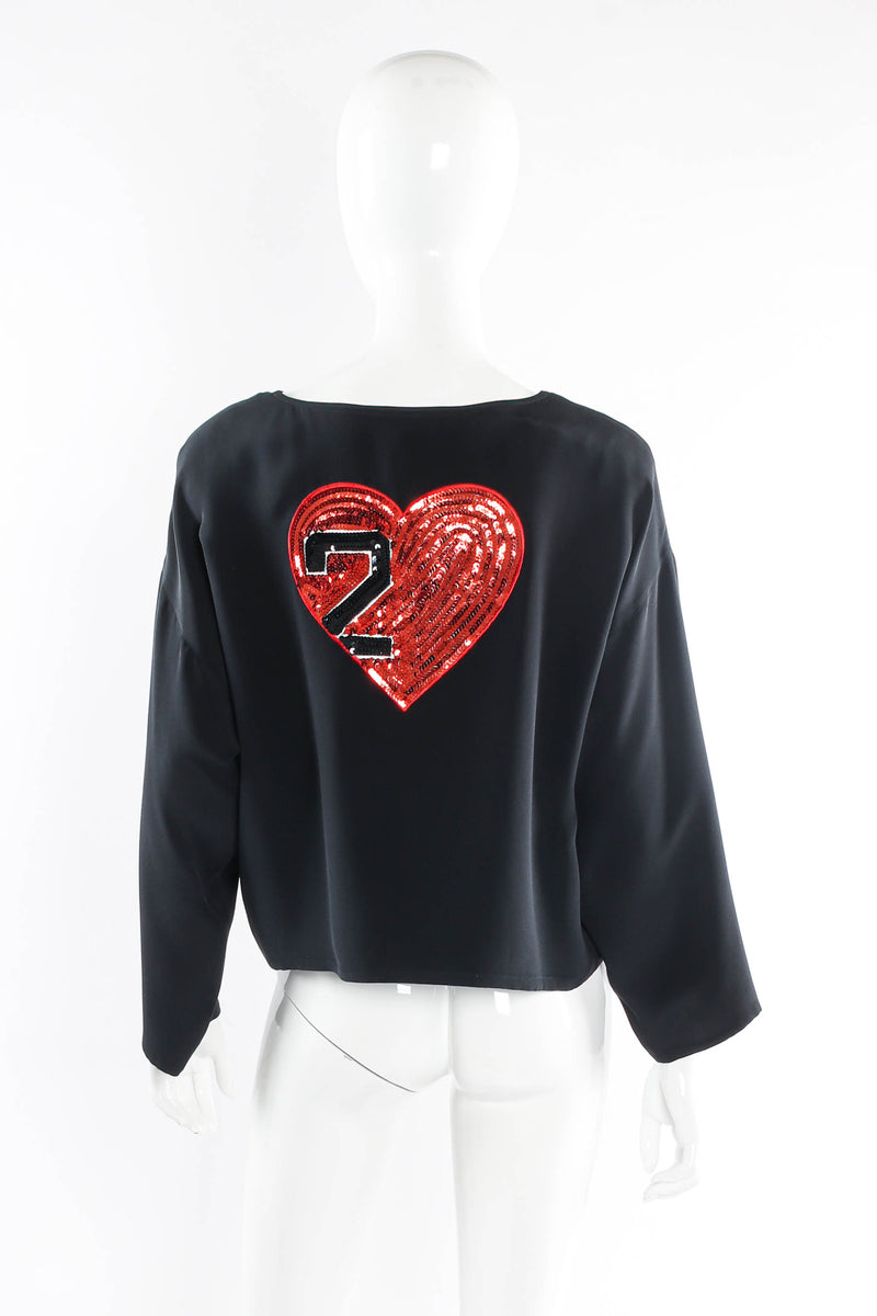 Vintage Escada Sequined Heart Silk Top on mannequin back side at Recess Los Angeles 