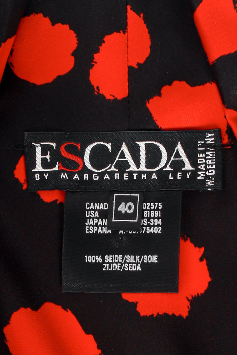Vintage Escada Silk Splotch Print Cowl Bodysuit label at Recess Los Angeles