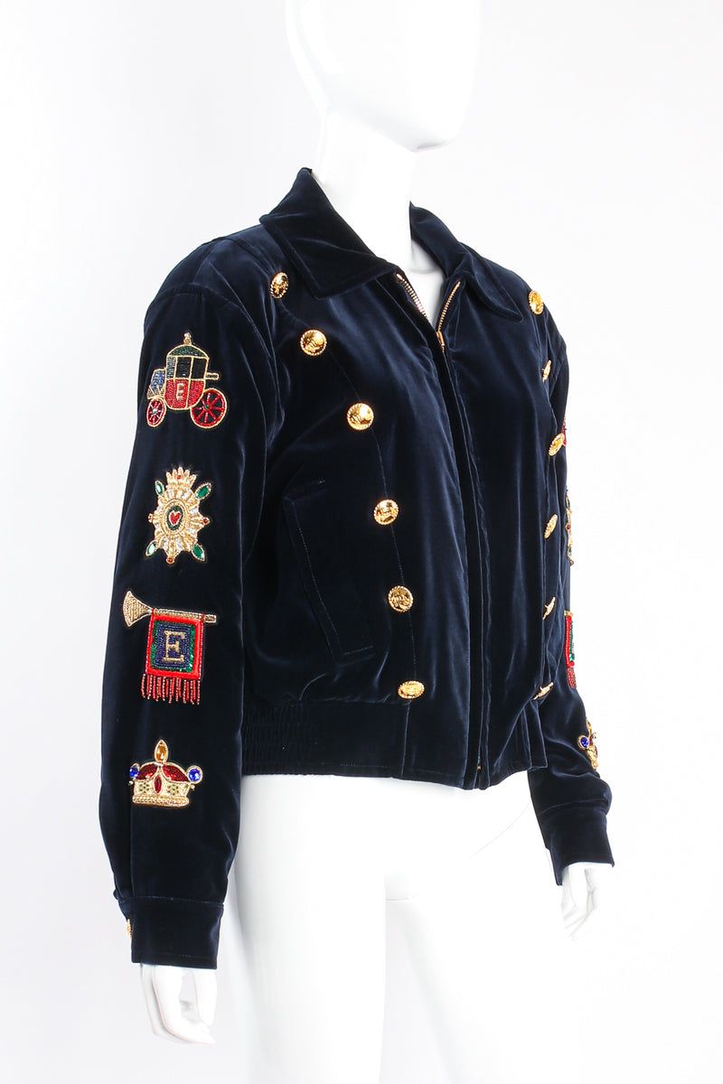 Vintage Escada Velvet Royal Appliqué Jacket on mannequin angle at Recess Los Angeles