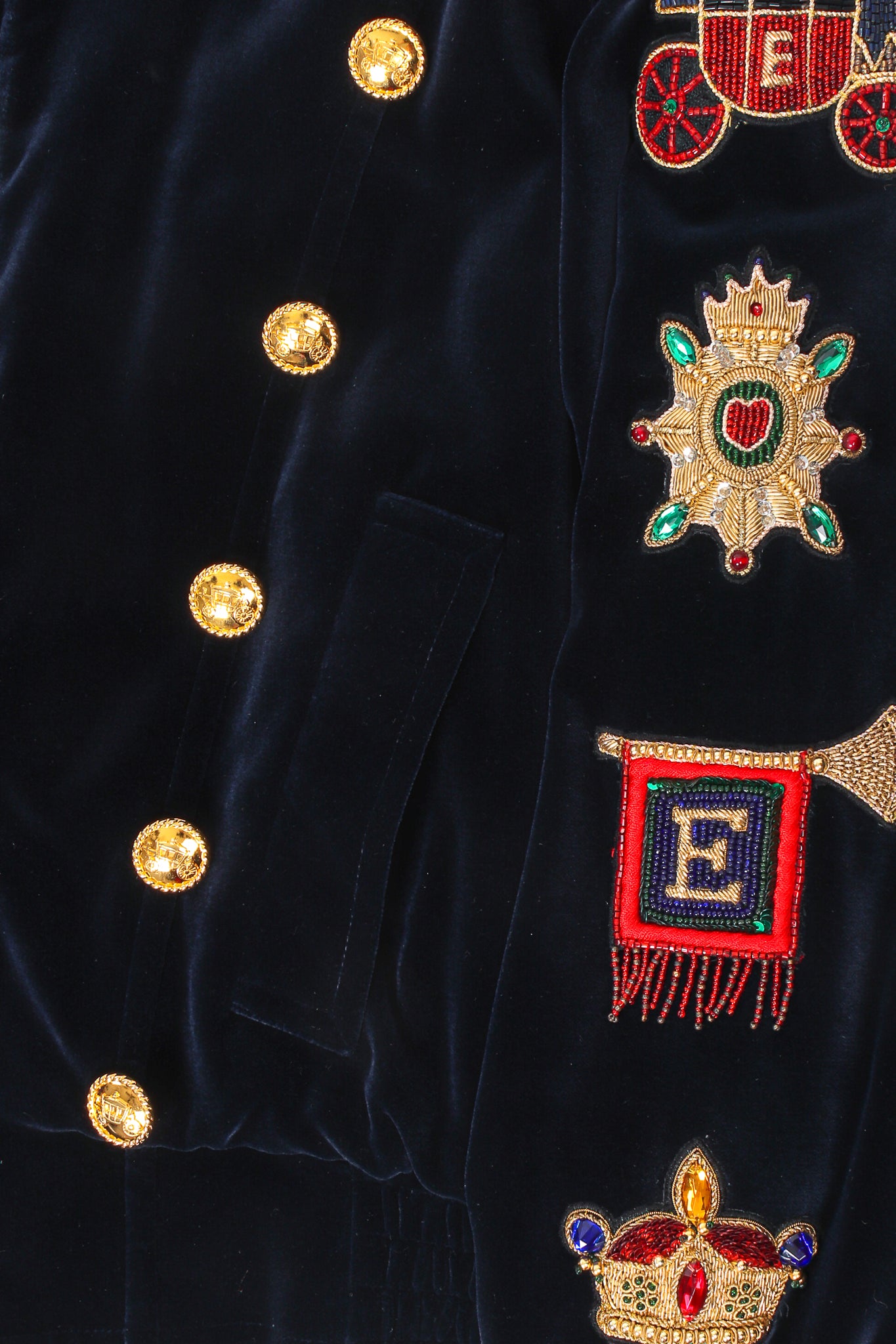 Vintage Escada Velvet Royal Appliqué Jacket pocket at Recess Los Angeles