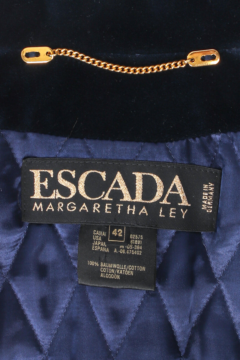 Vintage Escada Velvet Royal Appliqué Jacket label at Recess Los Angeles