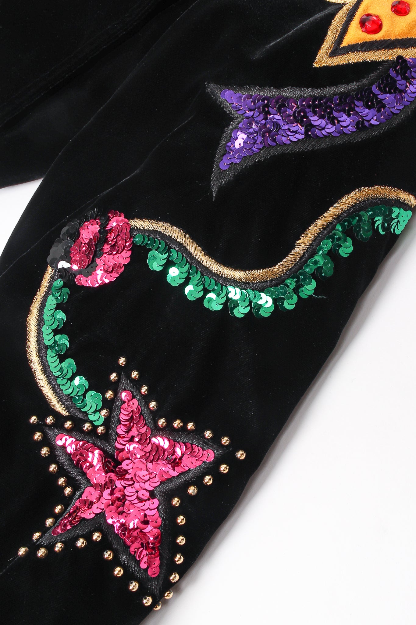 Vintage Escada Embellished Moon & Stars Bomber Jacket sleeve detail at Recess Los Angeles