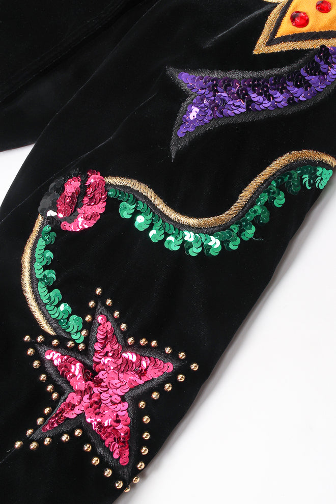 Vintage Escada Embellished Moon & Stars Bomber Jacket sleeve detail at Recess Los Angeles