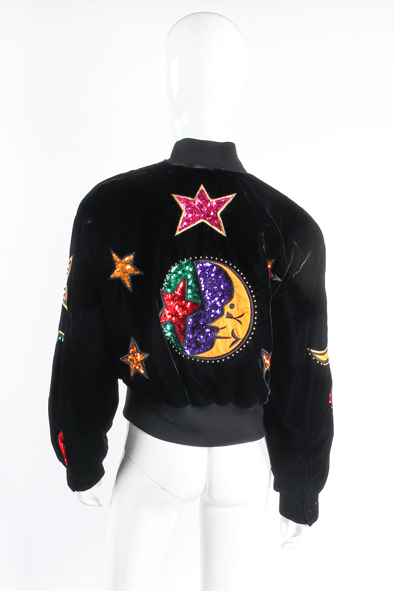 Vintage Escada Embellished Moon & Stars Bomber Jacket on mannequin back at Recess Los Angeles