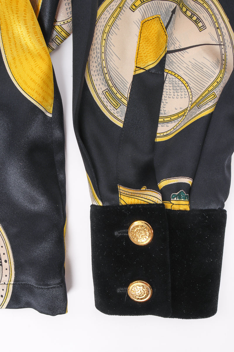 Vintage Escada Pocket Watch Print Silk Blouse Closeup of Cuff at Recess LA