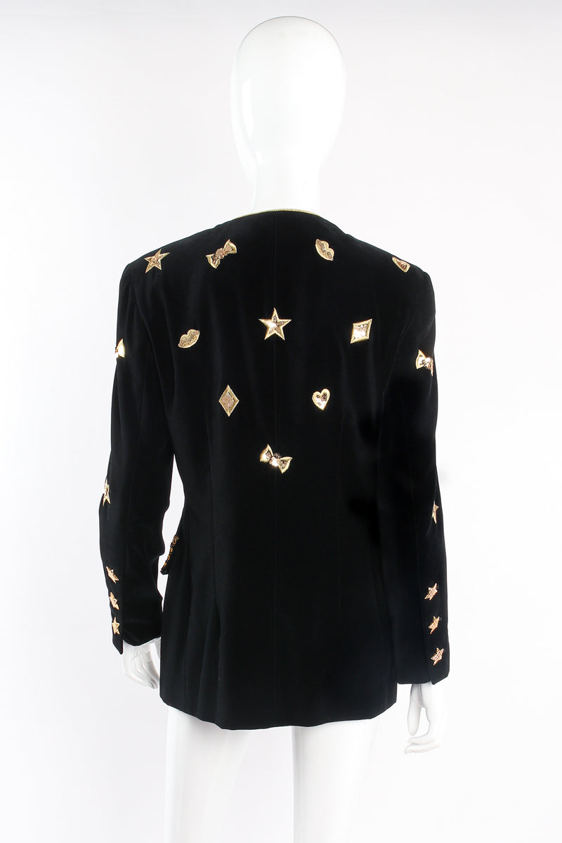 Vintage Escada Longline Velvet Star Appliqué Jacket on mannequin back at Recess Los Angeles
