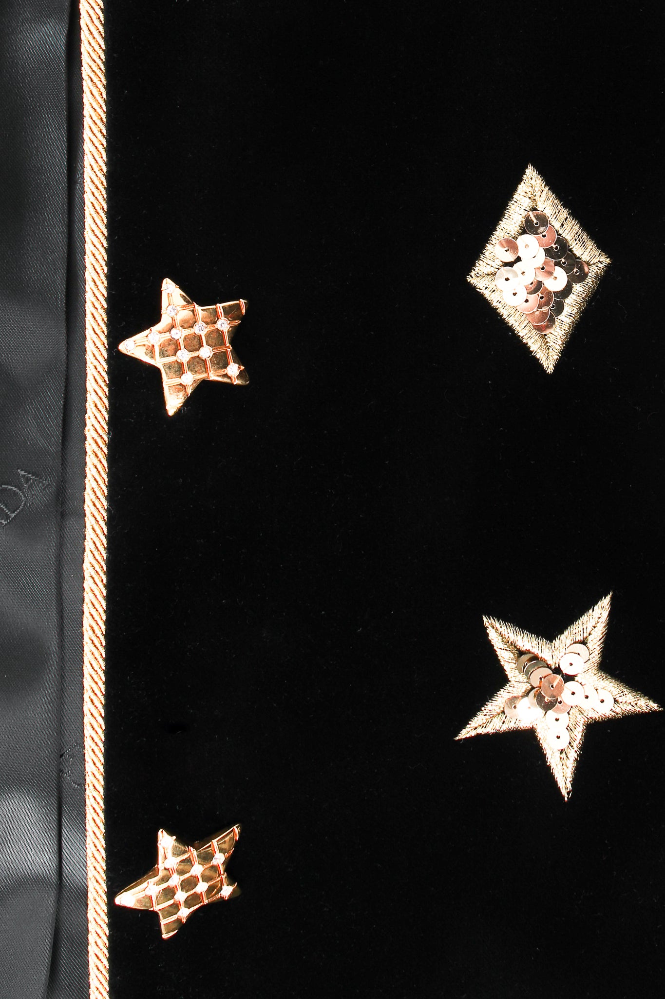 Vintage Escada Longline Velvet Star Appliqué Jacket buttons at Recess Los Angeles