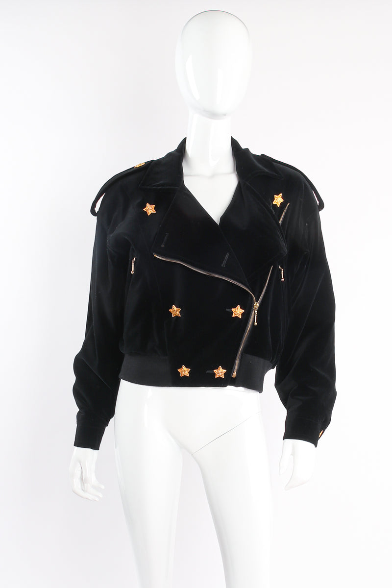 Vintage Escada Velvet Star Moto Jacket on mannequin front at Recess Los Angeles