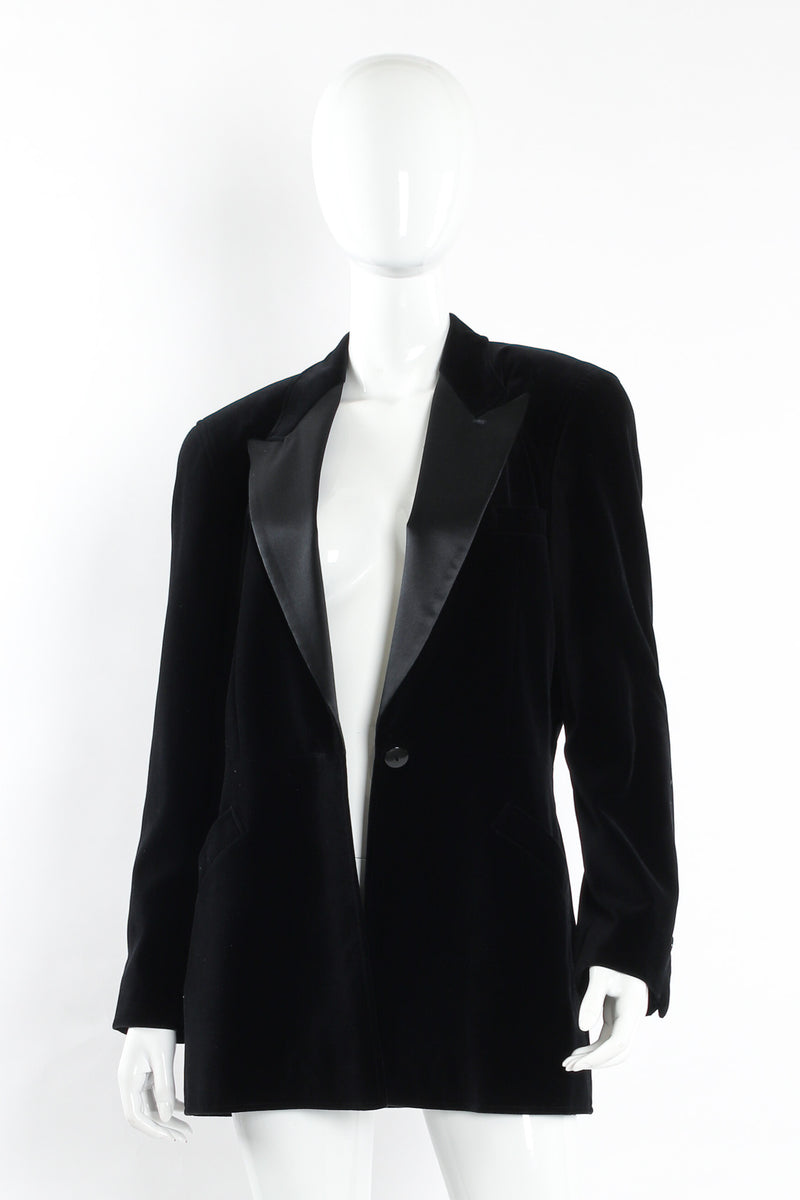 Vintage Escada by Margaretha Ley Velvet Blazer & Pant Suit Set mannequin top unbuttoned @ Recess LA