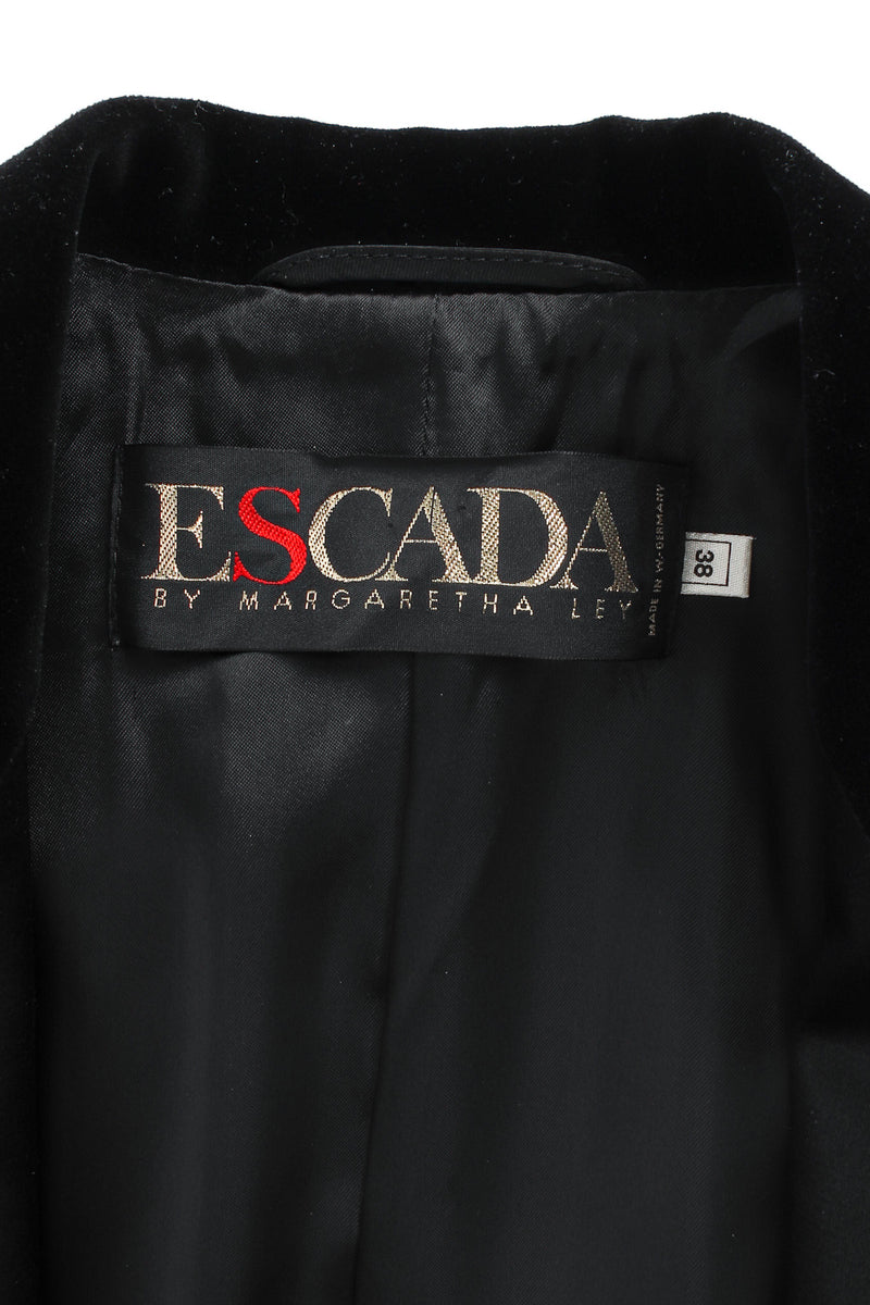 Vintage Escada by Margaretha Ley Velvet Blazer & Pant Suit Set jacket tag  @ Recess LA