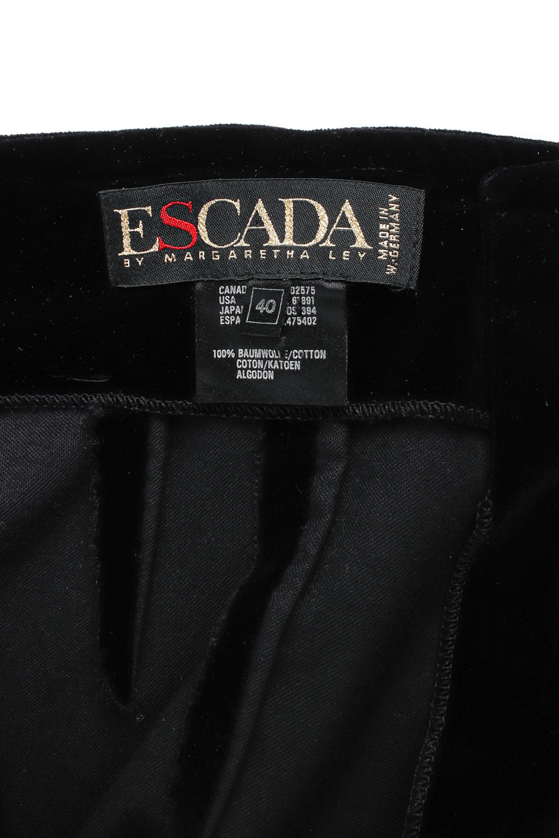 Vintage Escada by Margaretha Ley Velvet Blazer & Pant Suit Set pant tag @ Recess LA