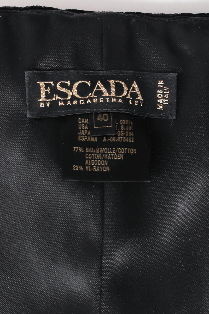 Vintage Escada Embellished Velvet Strapless Sheath Dress label at Recess Los Angeles