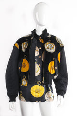 Vintage Escada Pocket Watch Velvet Bomber Jacket and Matching Top on Mannequin Front at Recess LA