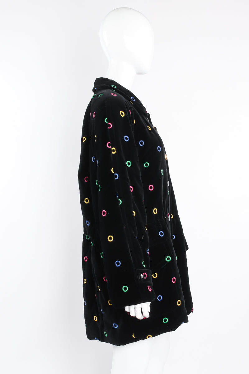 Vintage Escada Quilted Velvet Rainbow Ring Parka on mannequin side at Recess Los Angeles
