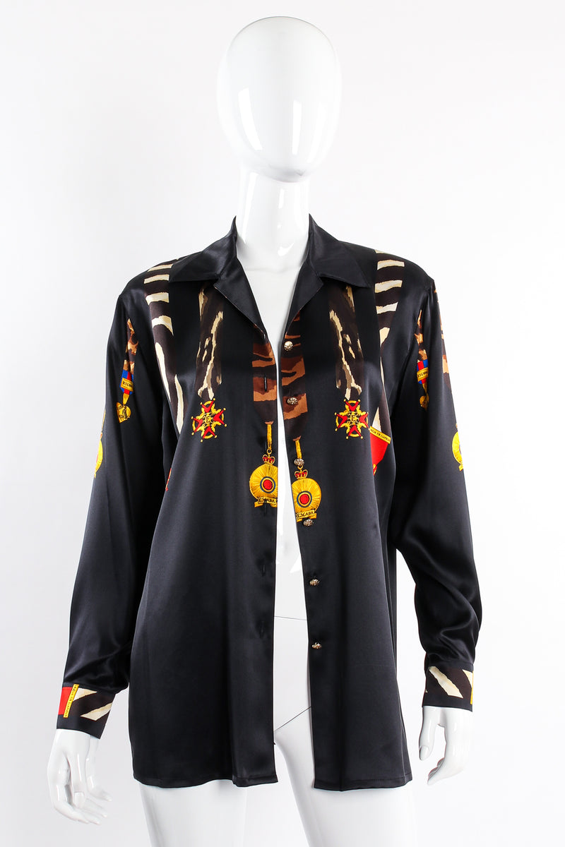 Vintage Escada Animal Ribbon Medals of Valor Shirt on Mannequin open at Recess Los Angeles
