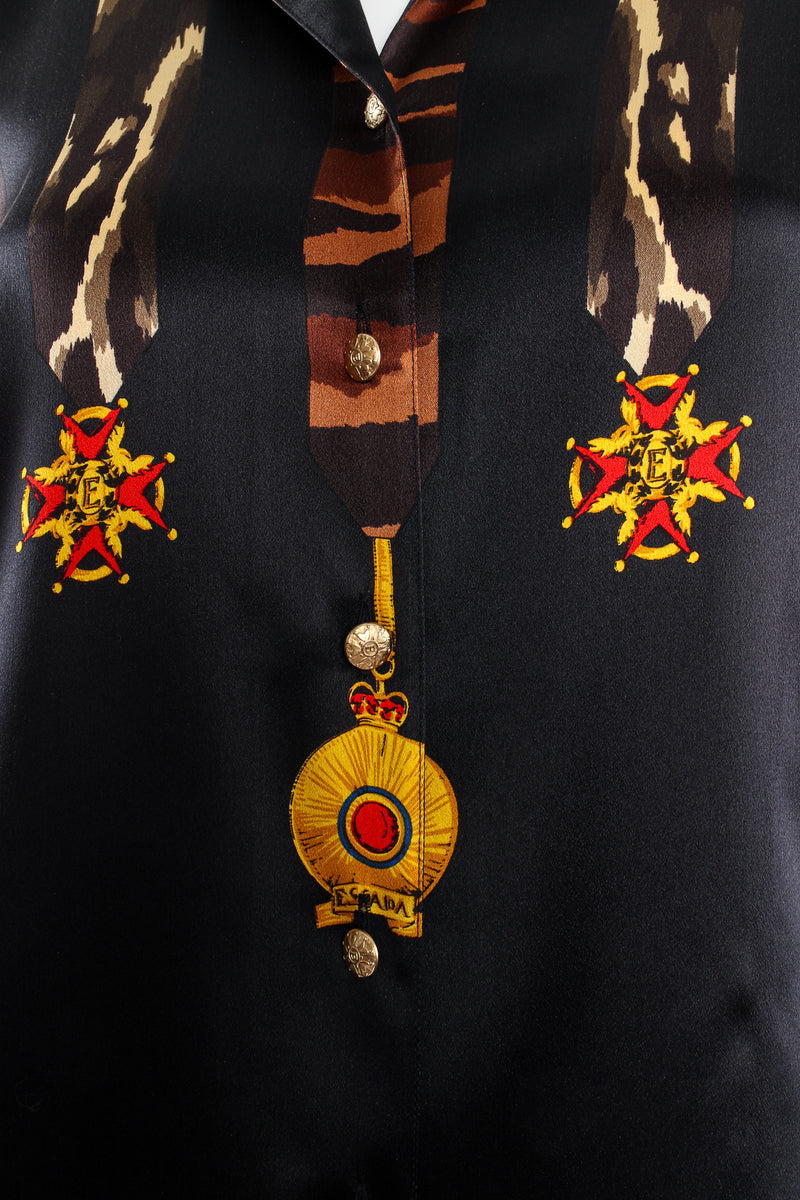 Vintage Escada Animal Ribbon Medals of Valor Shirt on Mannequin placket at Recess Los Angeles