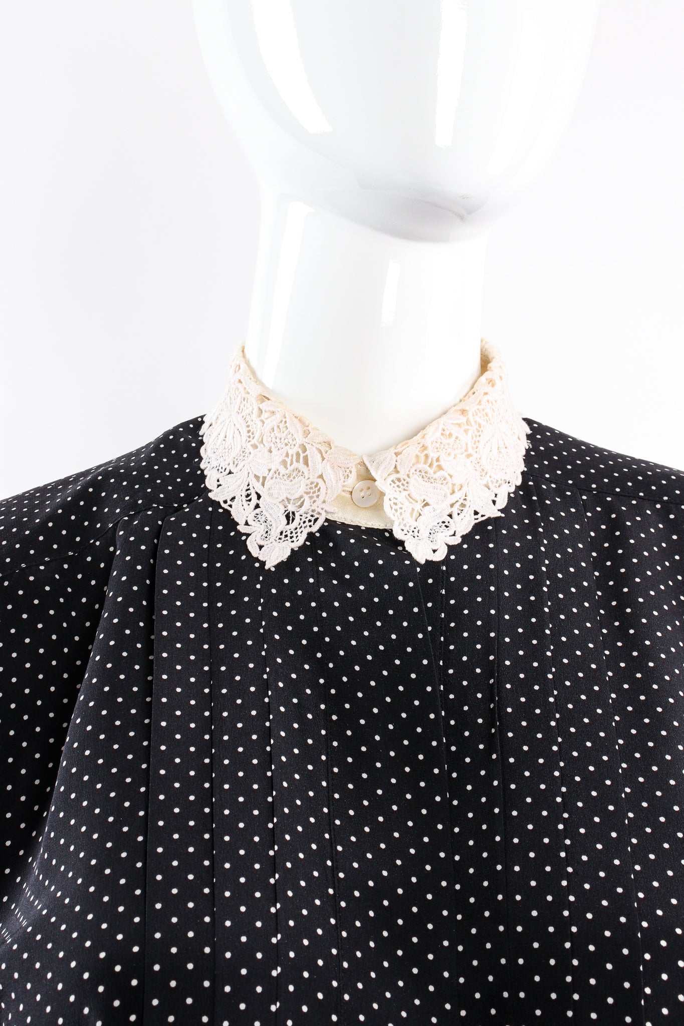 Vintage Escada Crochet Collar Dotted Silk Blouse on Mannequin collar at Recess Los Angeles