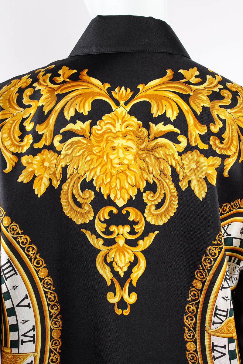 Vintage Escada Silk Baroque Sun Dial Shirt Versace Inspired on mannequin back crop at Recess LA