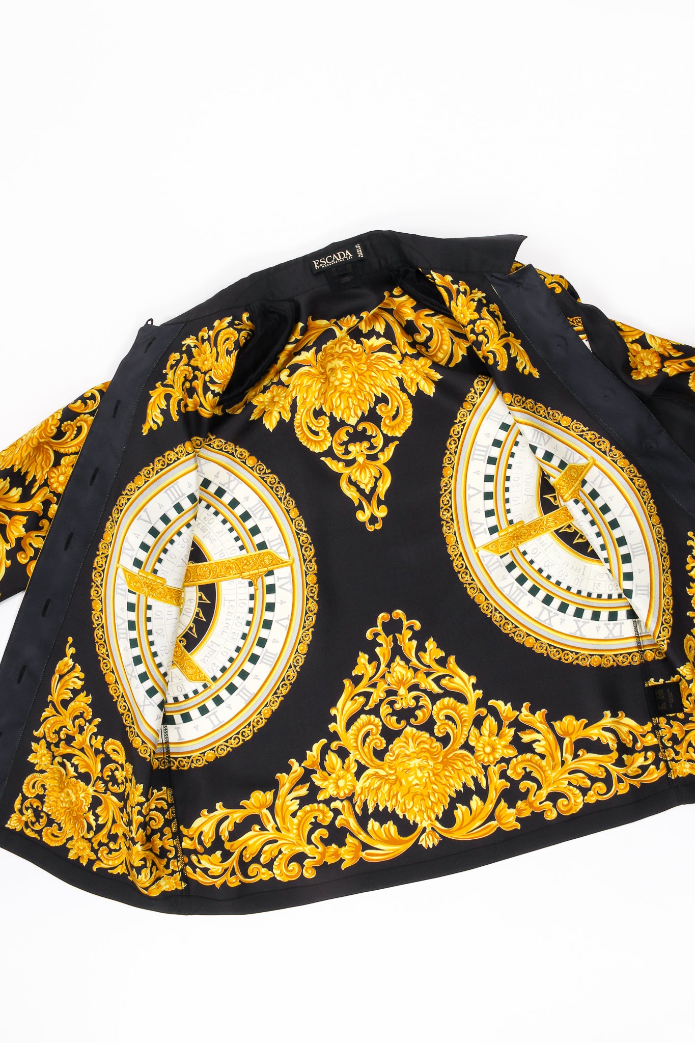 Vintage Escada Silk Baroque Sun Dial Shirt Versace Inspired flat open at Recess LA