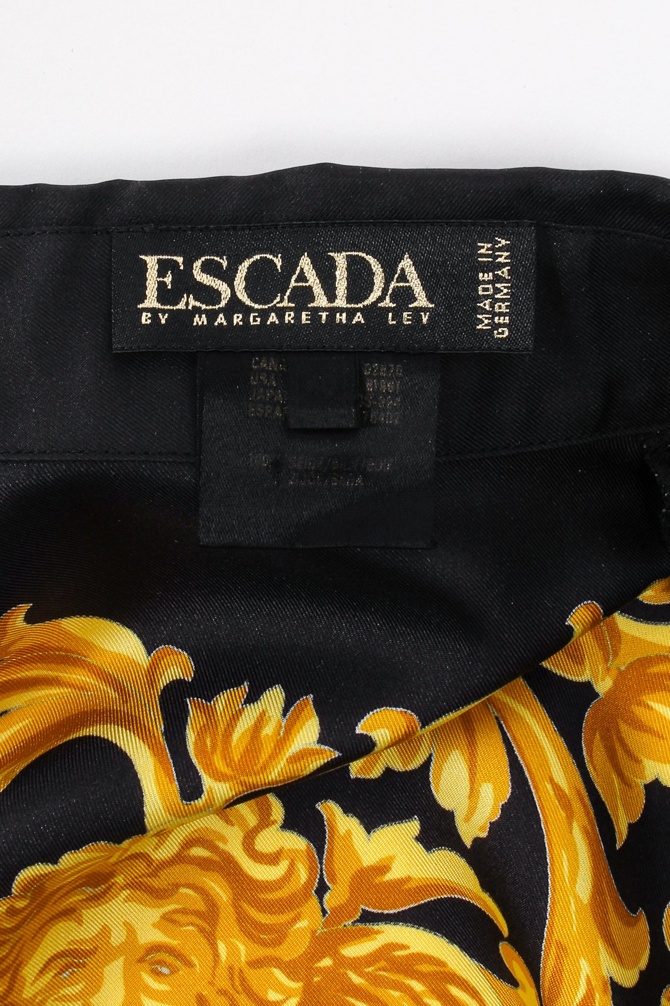 Vintage Escada Silk Baroque Sun Dial Shirt Versace Inspired label at Recess LA