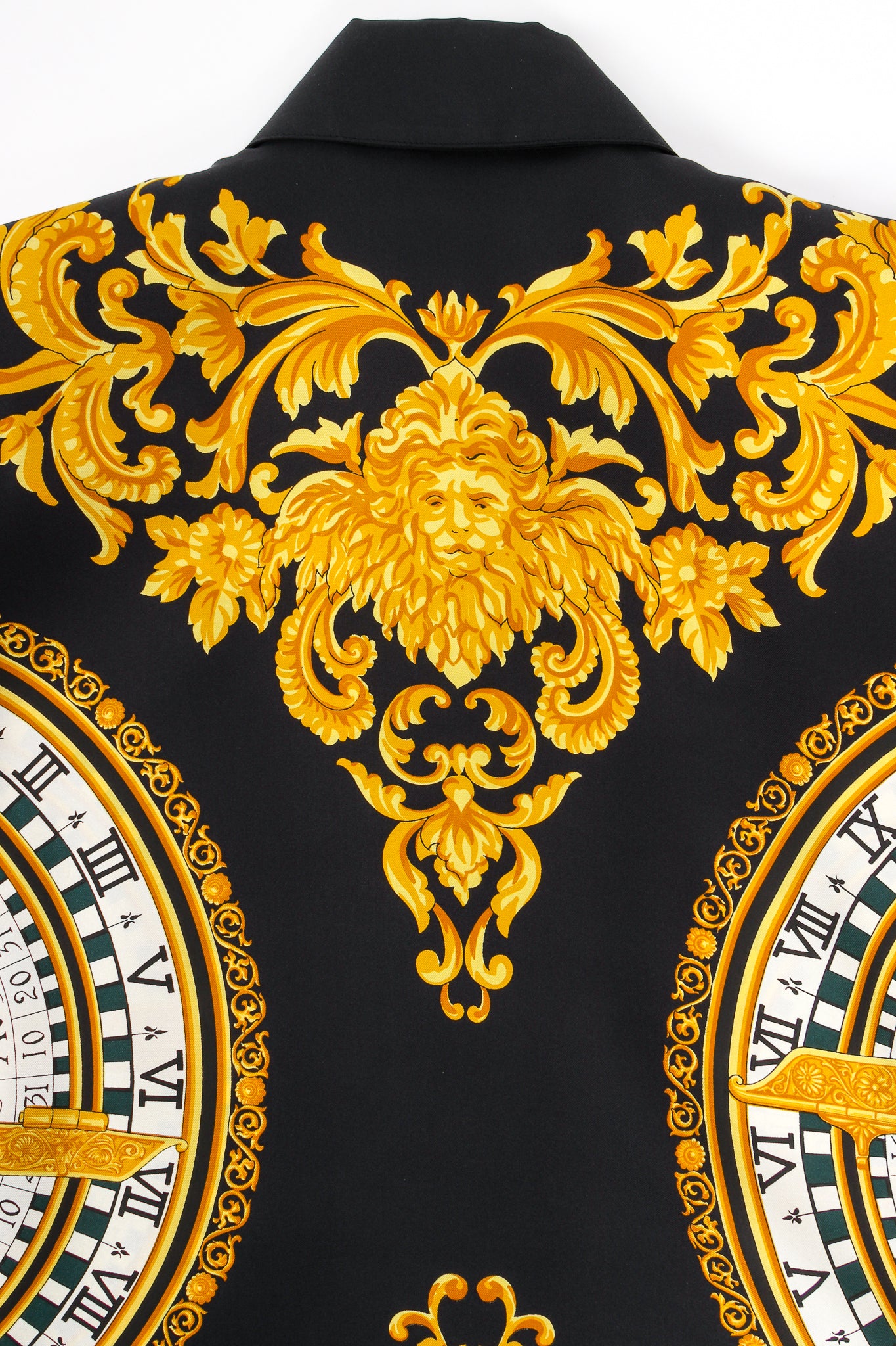Vintage Escada Silk Baroque Sun Dial Shirt Versace Inspired back print at Recess LA