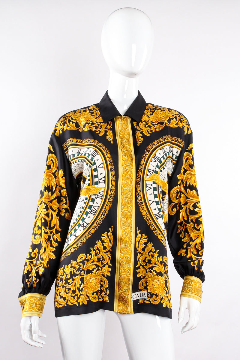 Vintage Escada Silk Baroque Sun Dial Shirt Versace Inspired on mannequin front at Recess LA