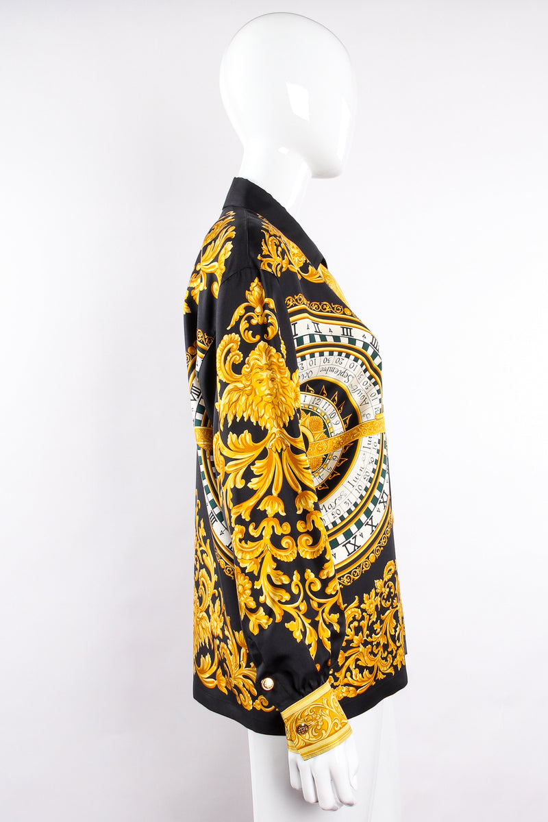 Vintage Escada Silk Baroque Sun Dial Shirt Versace Inspired on mannequin side at Recess LA