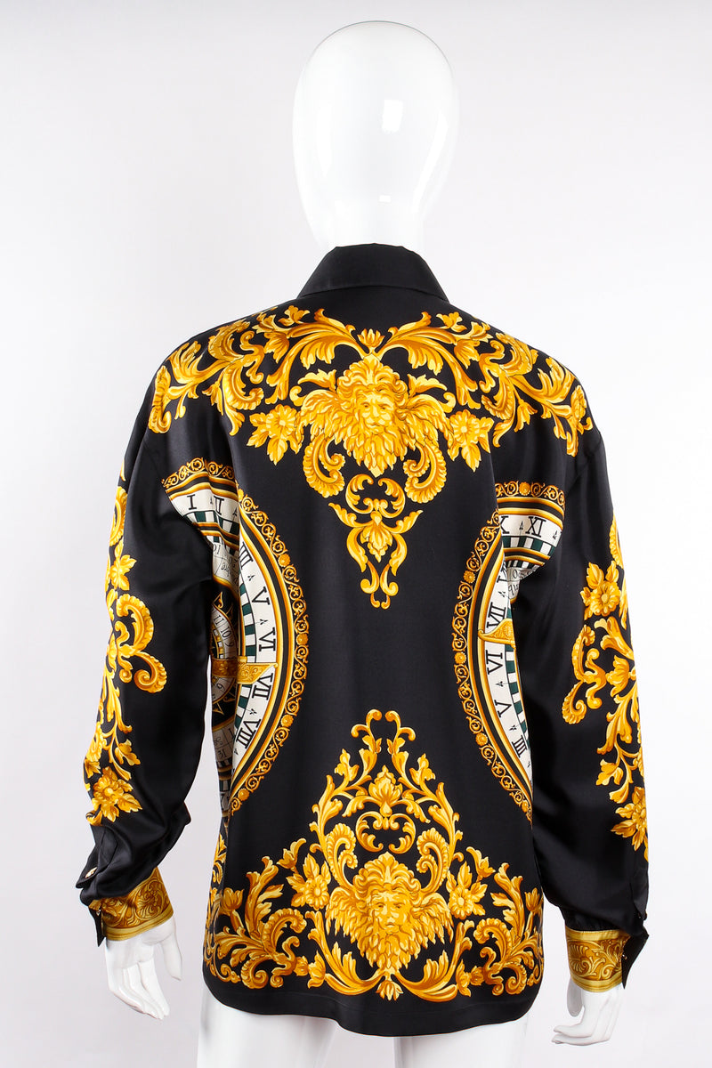 Vintage Escada Silk Baroque Sun Dial Shirt Versace Inspired on mannequin back at Recess LA