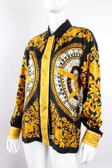 Vintage Escada Silk Baroque Sun Dial Shirt Versace Inspired on mannequin angle at Recess LA