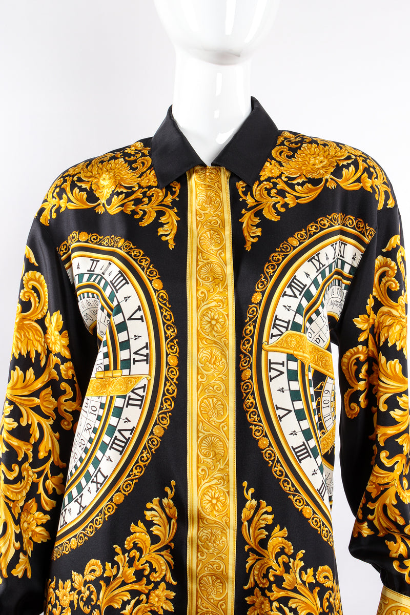 Vintage Escada Silk Baroque Sun Dial Shirt Versace Inspired on mannequin crop at Recess LA