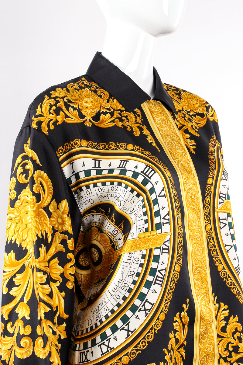 Vintage Escada Silk Baroque Sun Dial Shirt Versace Inspired on mannequin angle at Recess LA