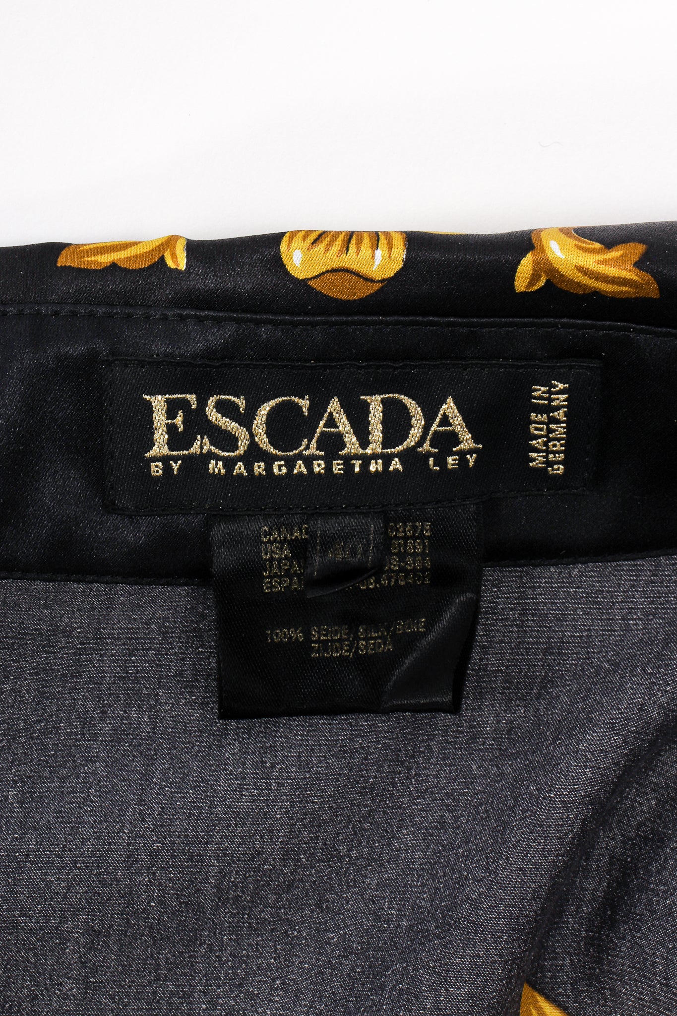 Vintage Escada Baroque Newspaper Print Shirt Galliano Inspired label at Recess LA