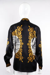 Vintage Escada Baroque Newspaper Print Shirt Galliano Inspired on Mannequin back at Recess LA