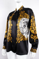 Vintage Escada Baroque Newspaper Print Shirt Galliano Inspired on Mannequin crop at Recess LA