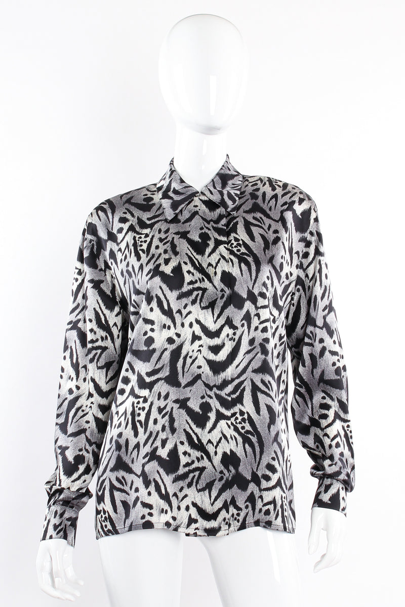 Vintage Escada Sleepy Hollow Abstract Animal Print Shirt on mannequin front @ Recess Los Angeles