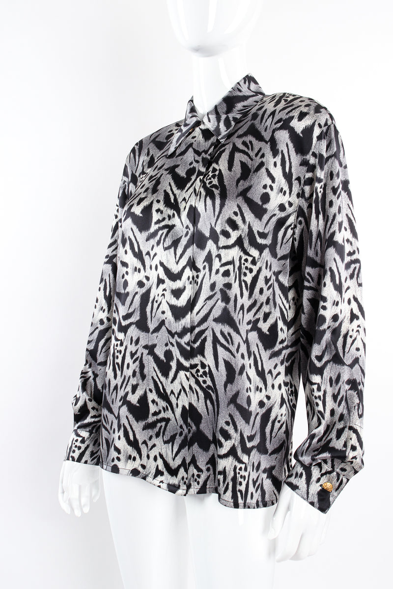 Vintage Escada Sleepy Hollow Abstract Animal Print Shirt on mannequin angle at Recess Los Angeles