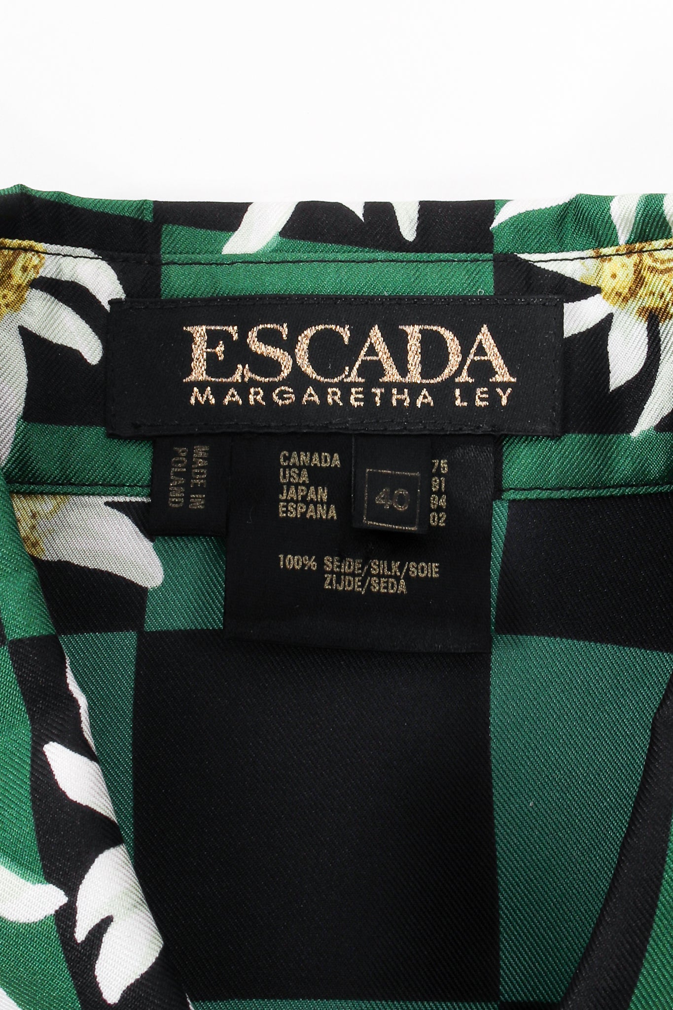 Vintage Escada Checkered Daisy Silk Twill Shirt label at Recess Los Angeles
