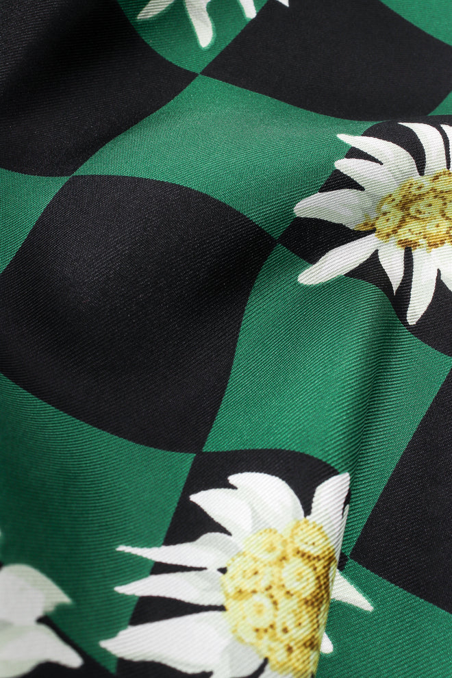 Vintage Escada Checkered Daisy Silk Twill Shirt fabric detail at Recess Los Angeles