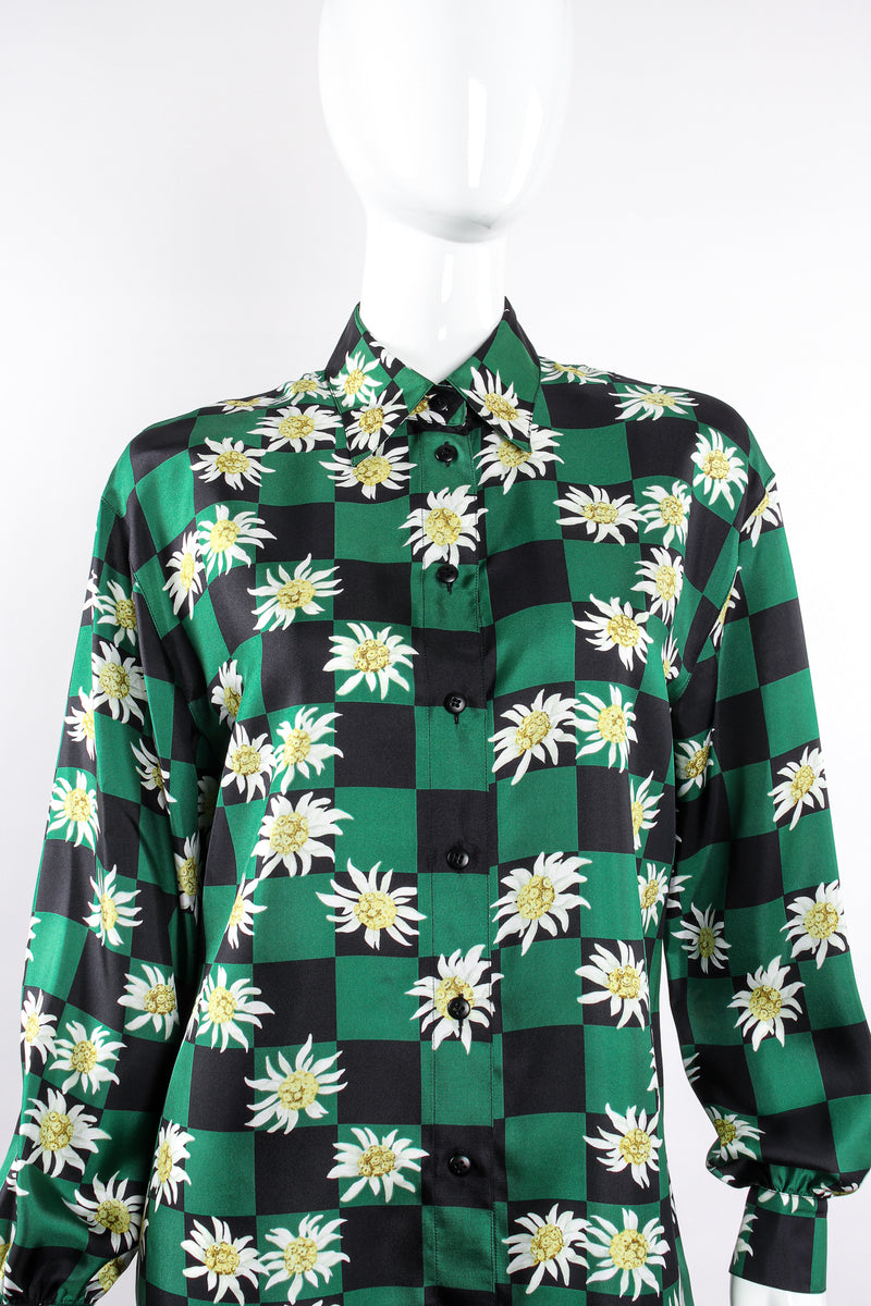 Vintage Escada Checkered Daisy Silk Twill Shirt on Mannequin crop at Recess Los Angeles