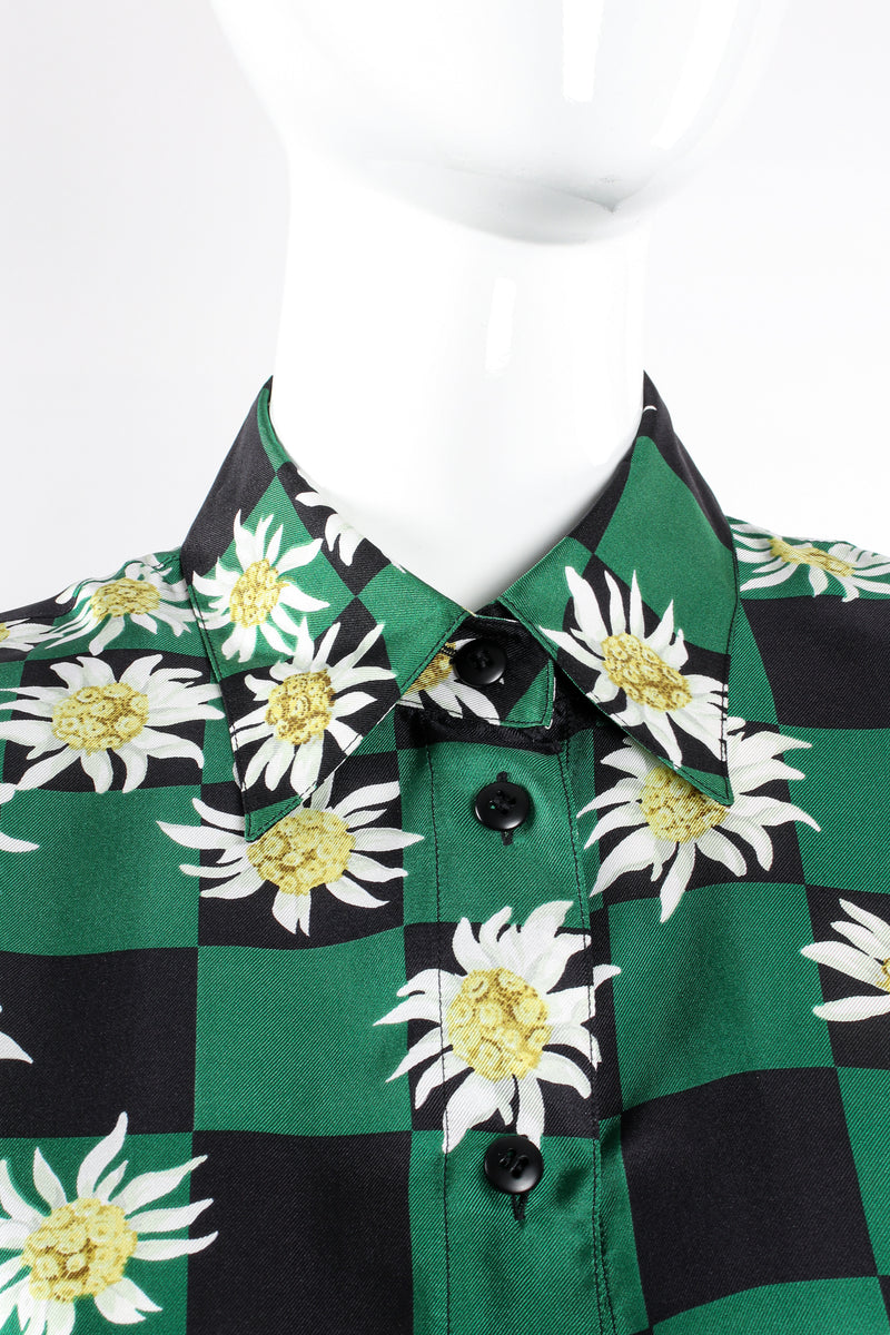 Vintage Escada Checkered Daisy Silk Twill Shirt on Mannequin collar at Recess Los Angeles
