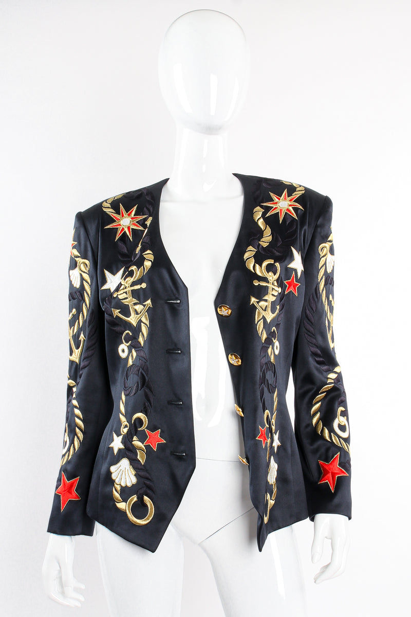 Vintage Escada Nautical Embroidered Anchor Jacket on Mannequin open at Recess Los Angeles