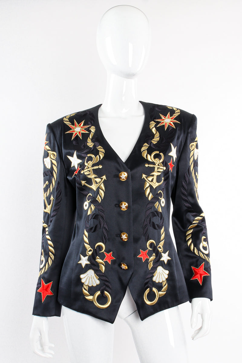 Vintage Escada Nautical Embroidered Anchor Jacket on Mannequin front at Recess Los Angeles
